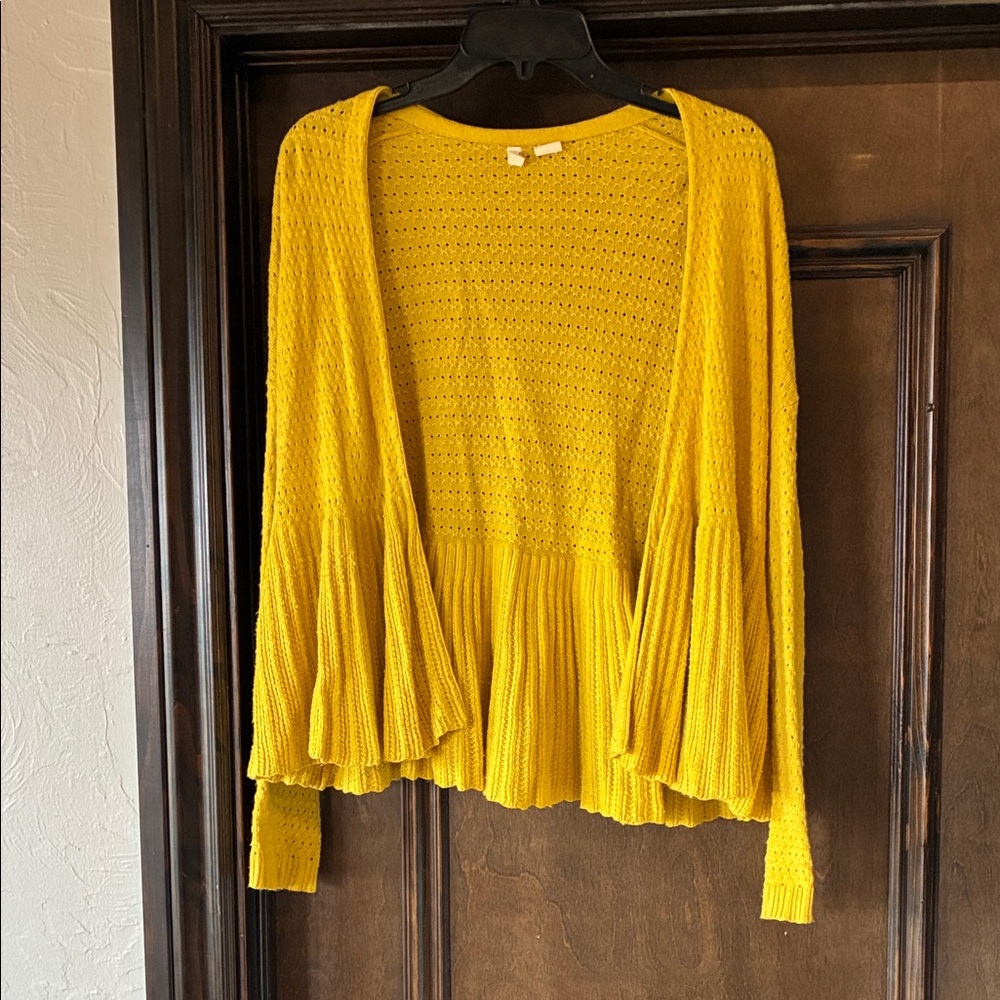 Moth mustard Yellow Open-Front Ruffle Hem Women's Sweater